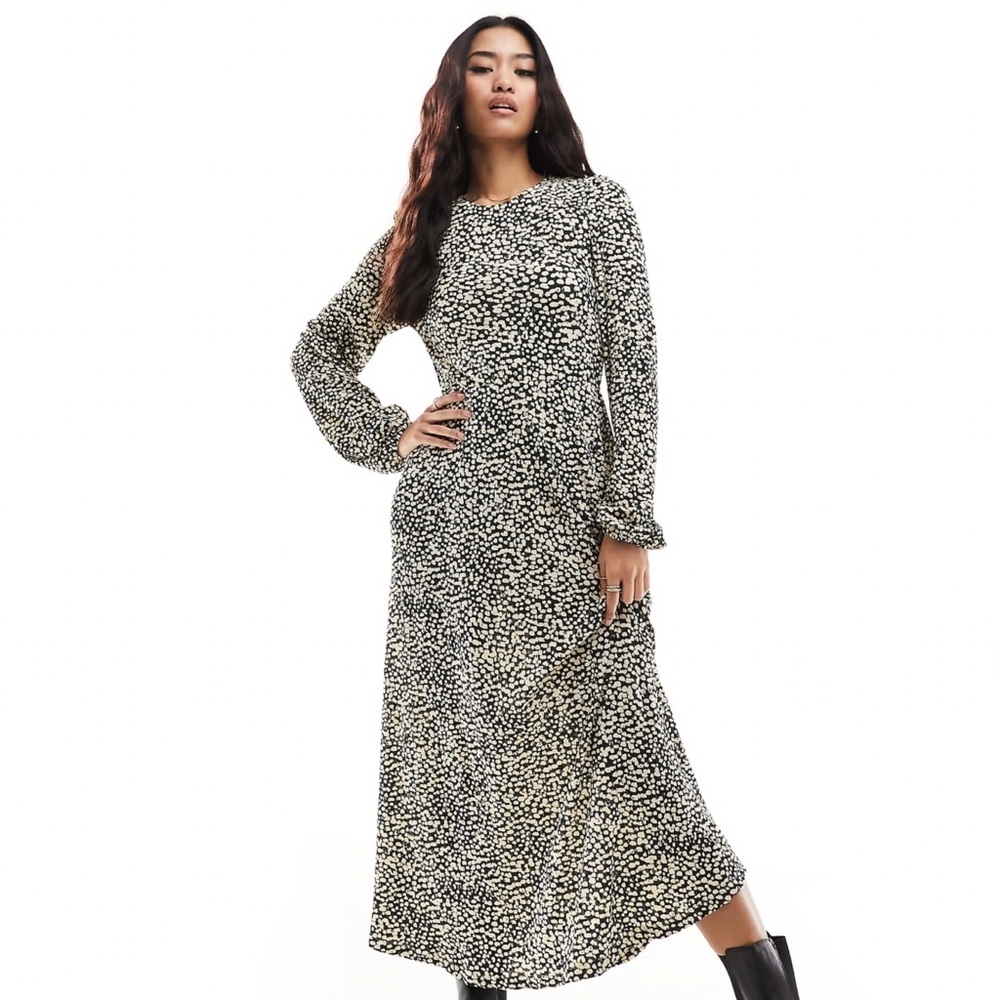 Mango abstract spot print midi dress in green